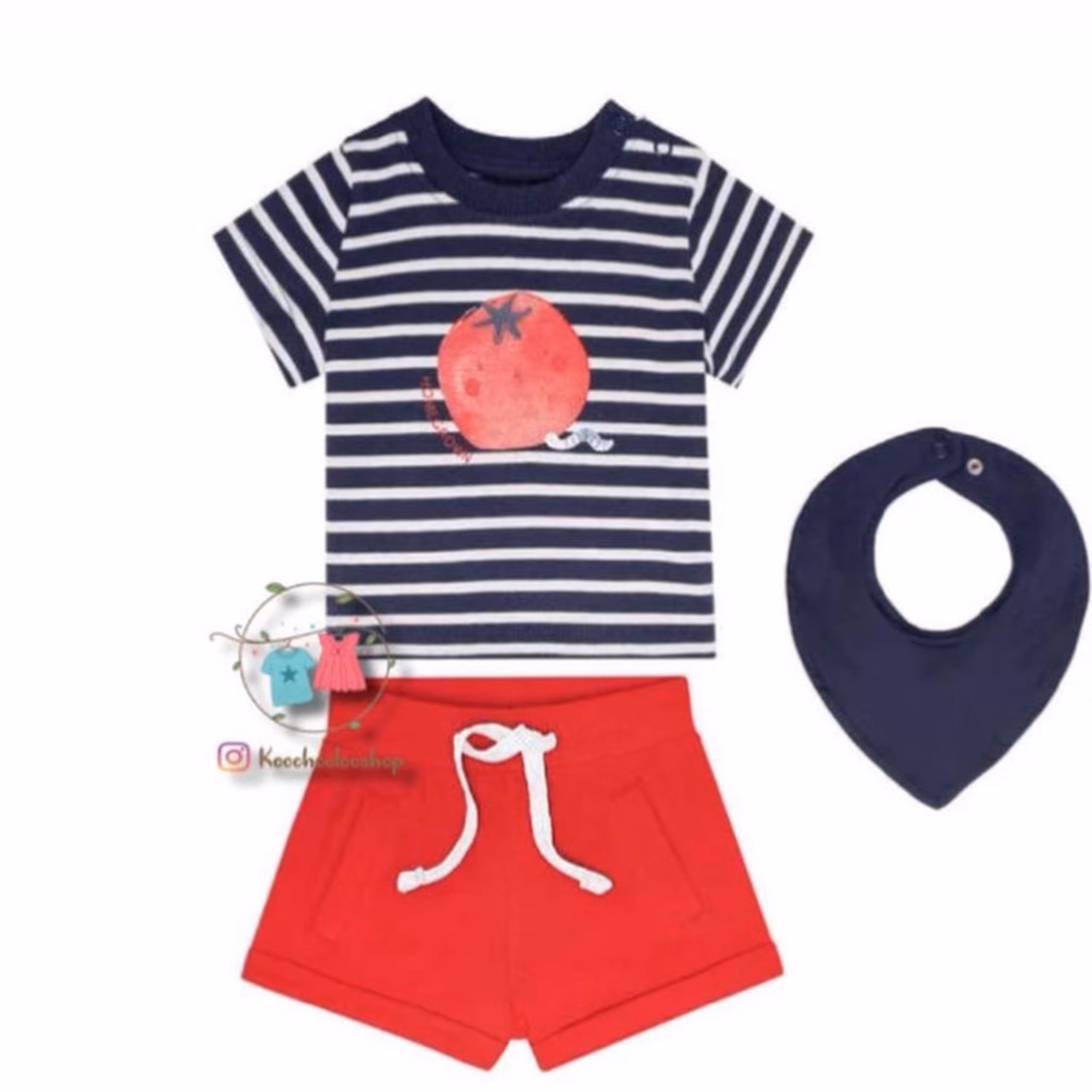 ست تیشرت شلوارک پیشبند مهمانی  نیوبرن صفر تا دوماه لوپیلو  صد درصد نخ پنبه