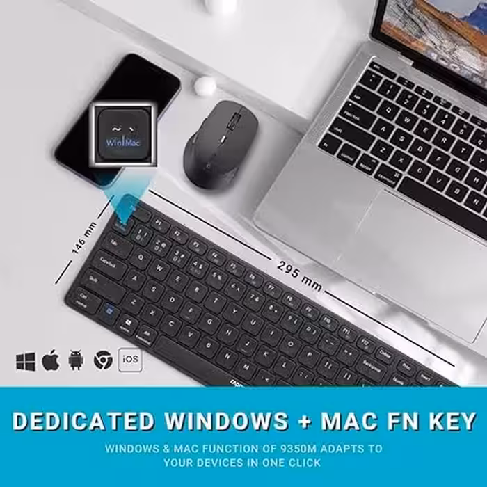ست کیبورد و ماوس وایرلس رپو   Rapoo Multi Mode Silent Keyboard and Mouse Combo Wireless Bluetooth 93500M