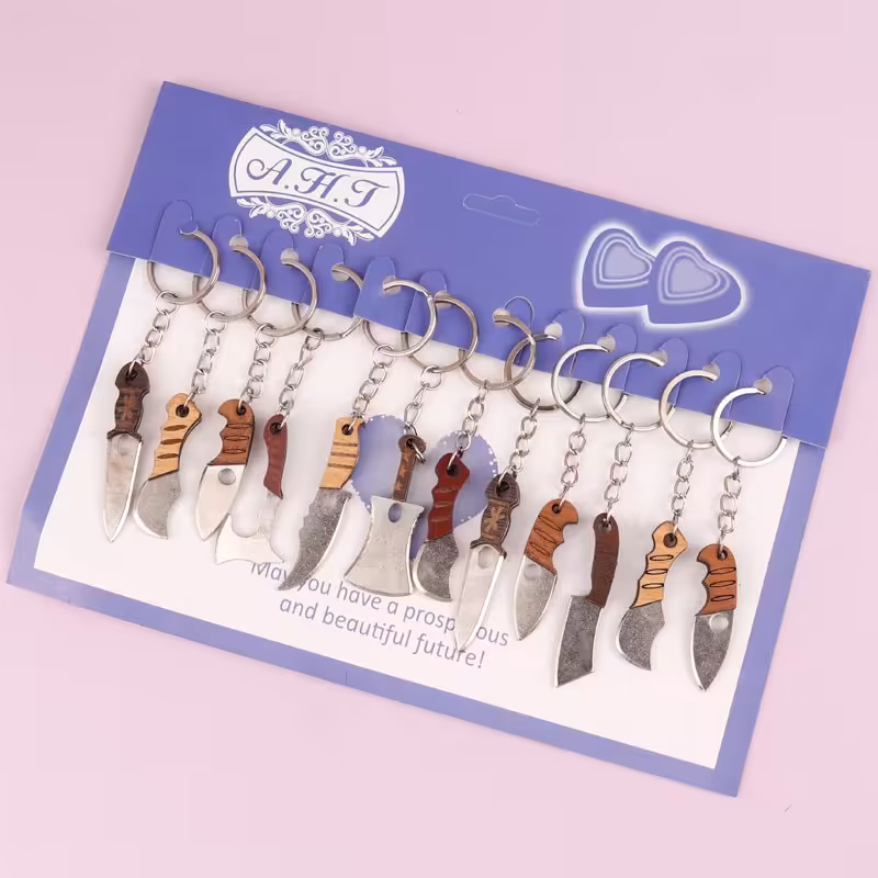 جاکلیدی چاقوی زنجانی دسته چوبی ساتور میکس (تیغه کند،قابلیت تیز شدن تیغه) کوچک و مینیاتوری،قوی و محکم،بسته 12 عددی