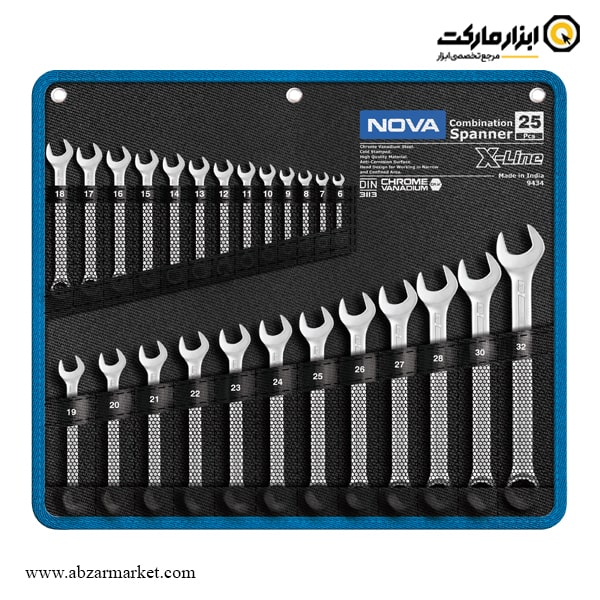 ست آچار یک سر رینگ یک سر تخت نووا 25 عددی مدل 9434