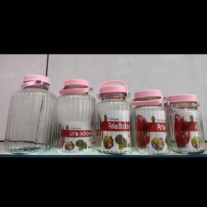 ظرف ترشی شیشه ای درب پلاستیکی در سایزهای مختلف (پس کرایه)