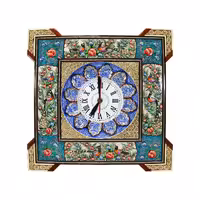 ساعت چهارگوش خاتم کاری مدل گل و مرغ سبز برجسته (18)(گارانتی 120 ماهه)