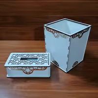 ست سطل زباله و جعبه دستمال کاغذی چوبی طرح عروس