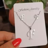 گردنبند وگوشواره حروف لاتین نقره ای