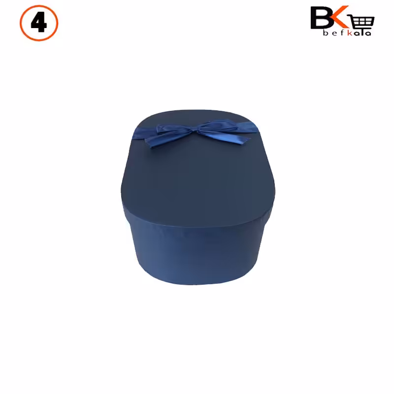 باکس کادویی بیضی پاپیون دار سرمه ای سایز4 کد 26