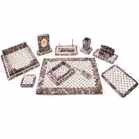 ست رومیزی مدیریتی 10 تیکه قائم کد 910 طرح سنگ تیره هایگلاس