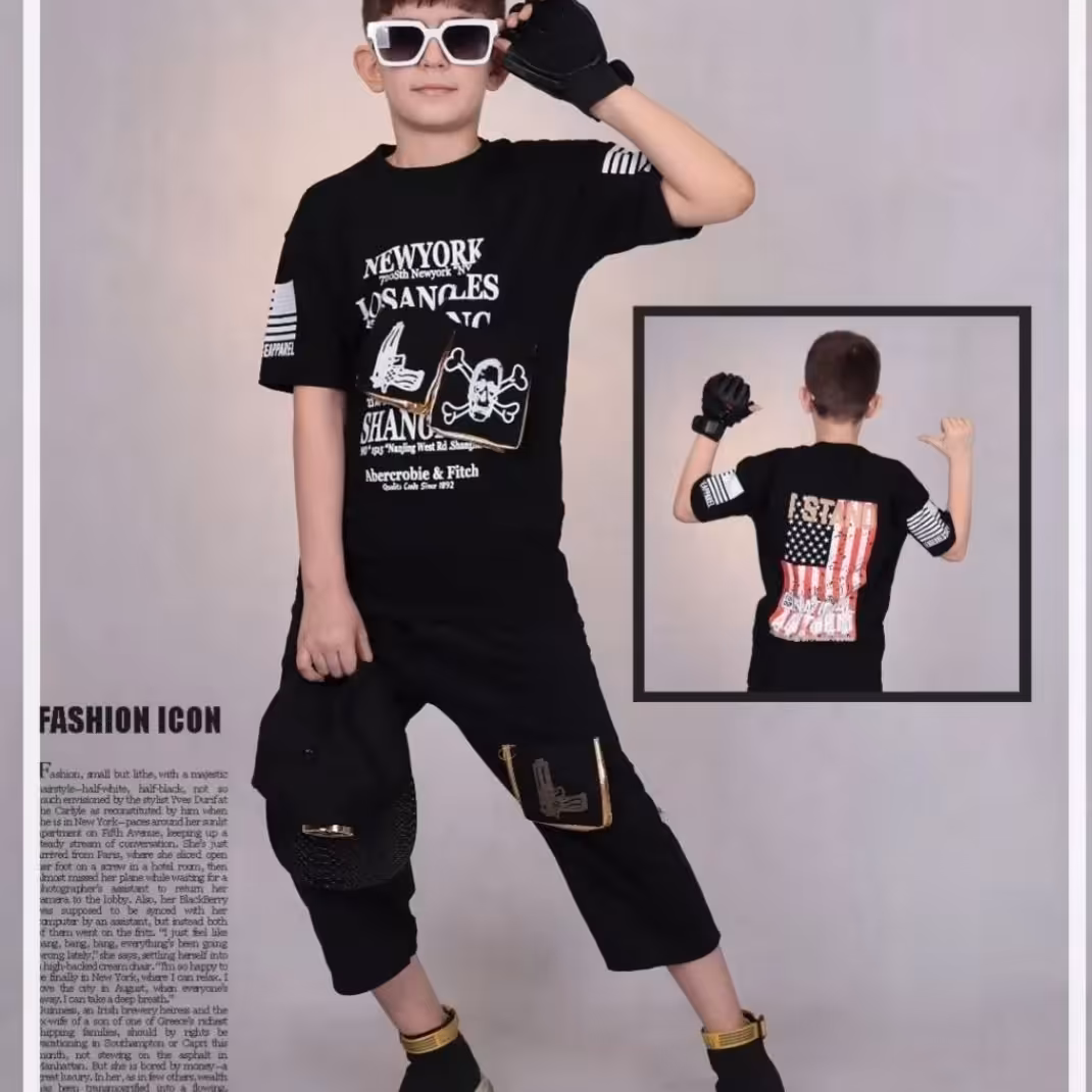 ست اسپرت تفنگ پسرانه ست نخ پنبه لاکردار اعلا دخترانه تیشرت شلوارک خنک پسرانه ست اسپرت  مشکی سبک  دخترانه 