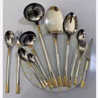 سرویس قاشق و چنگال نیمه طلایی یونیک دهانه اروپایی استیل نگیر (آناناسی)با ضمانت