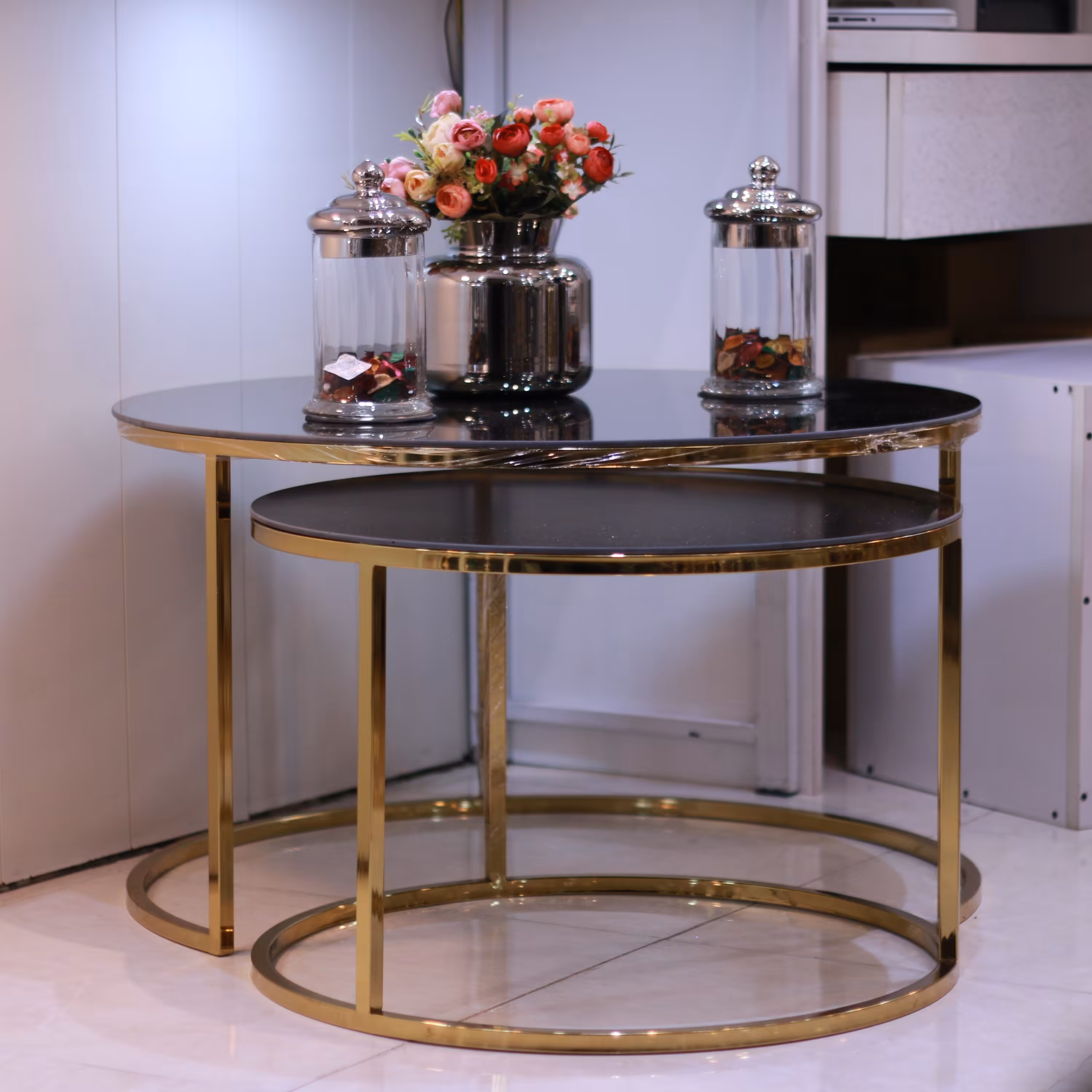 جلو مبلی دو سایز کشویی کد 303 طلایی و نقره ای 