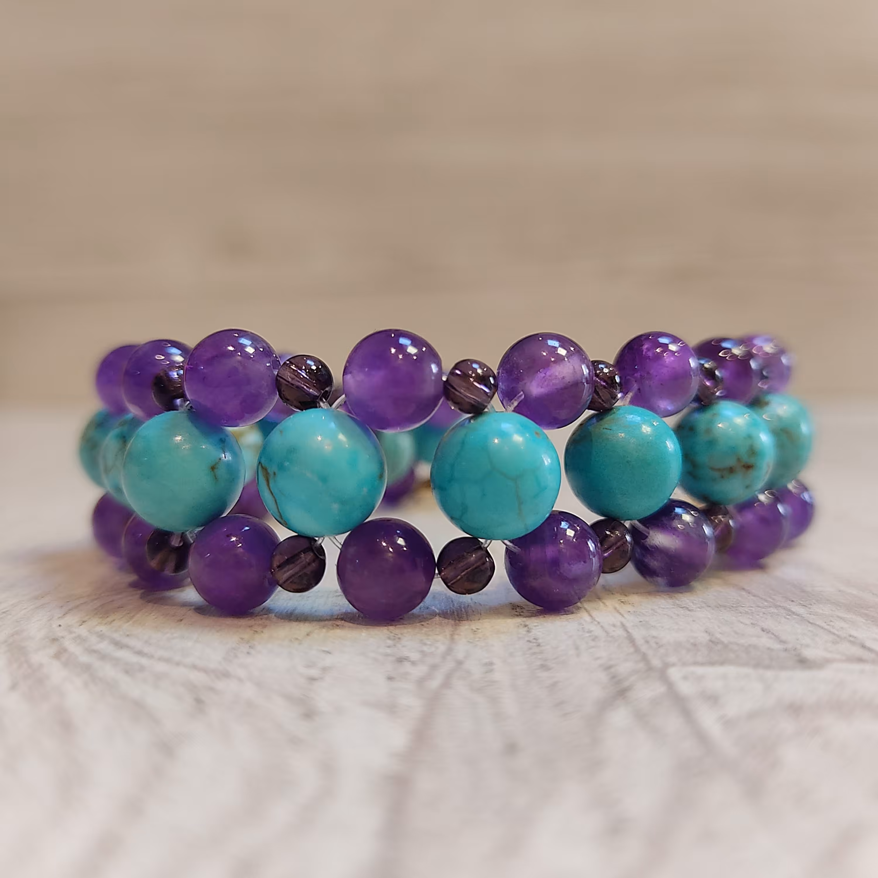 دستبند سنگ طبیعی آمتیست و فیروزه