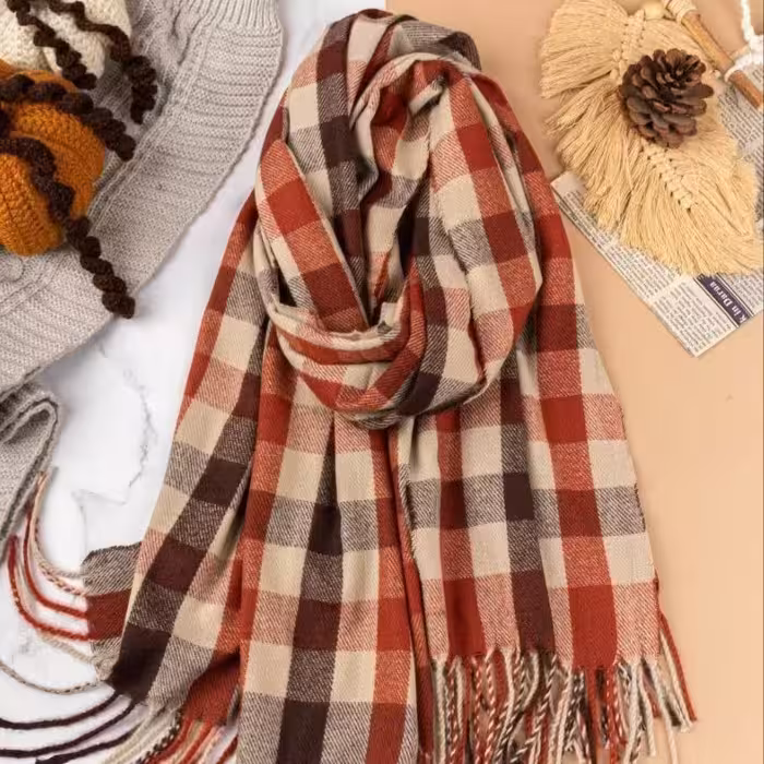 شال موهر  چهار خانه وارداتی ریشه فیتیله ای 