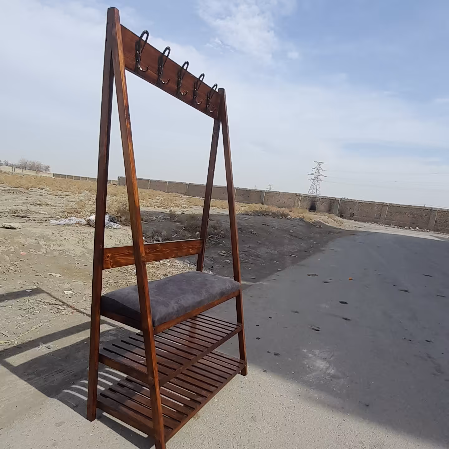 رگال لباس چوبی نیمکتی 3 طبقه 