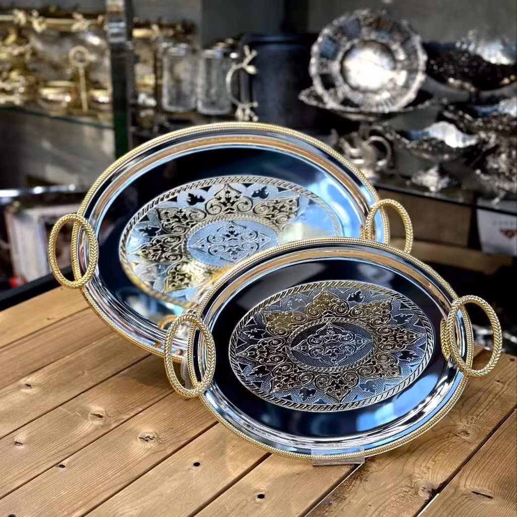 سینی بیضی استیل 2تیکه اماراتی