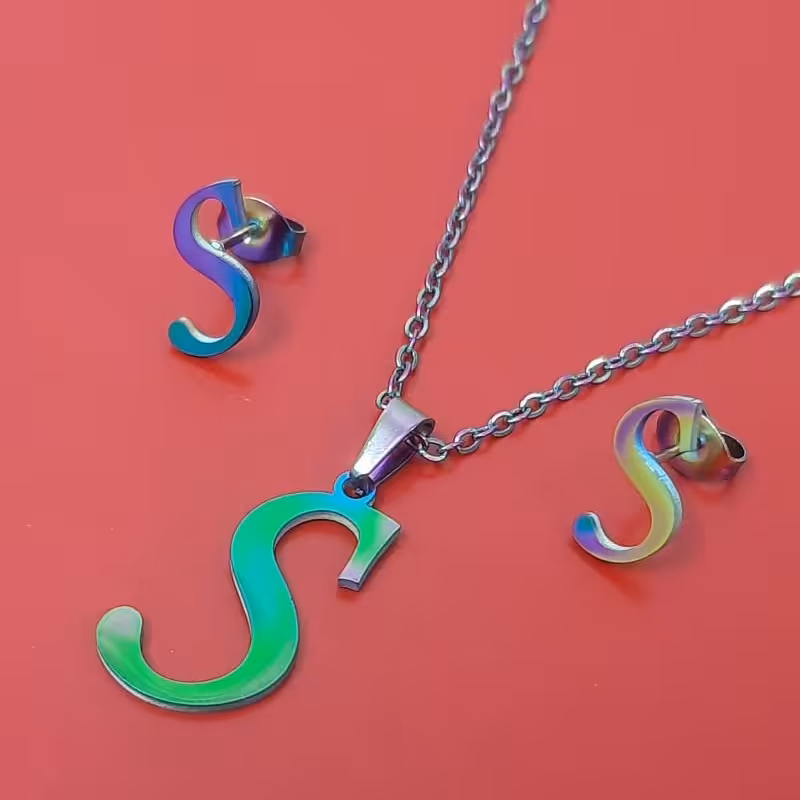 نیم ست استیل هلوگرامی رنگ ثابت حرف S