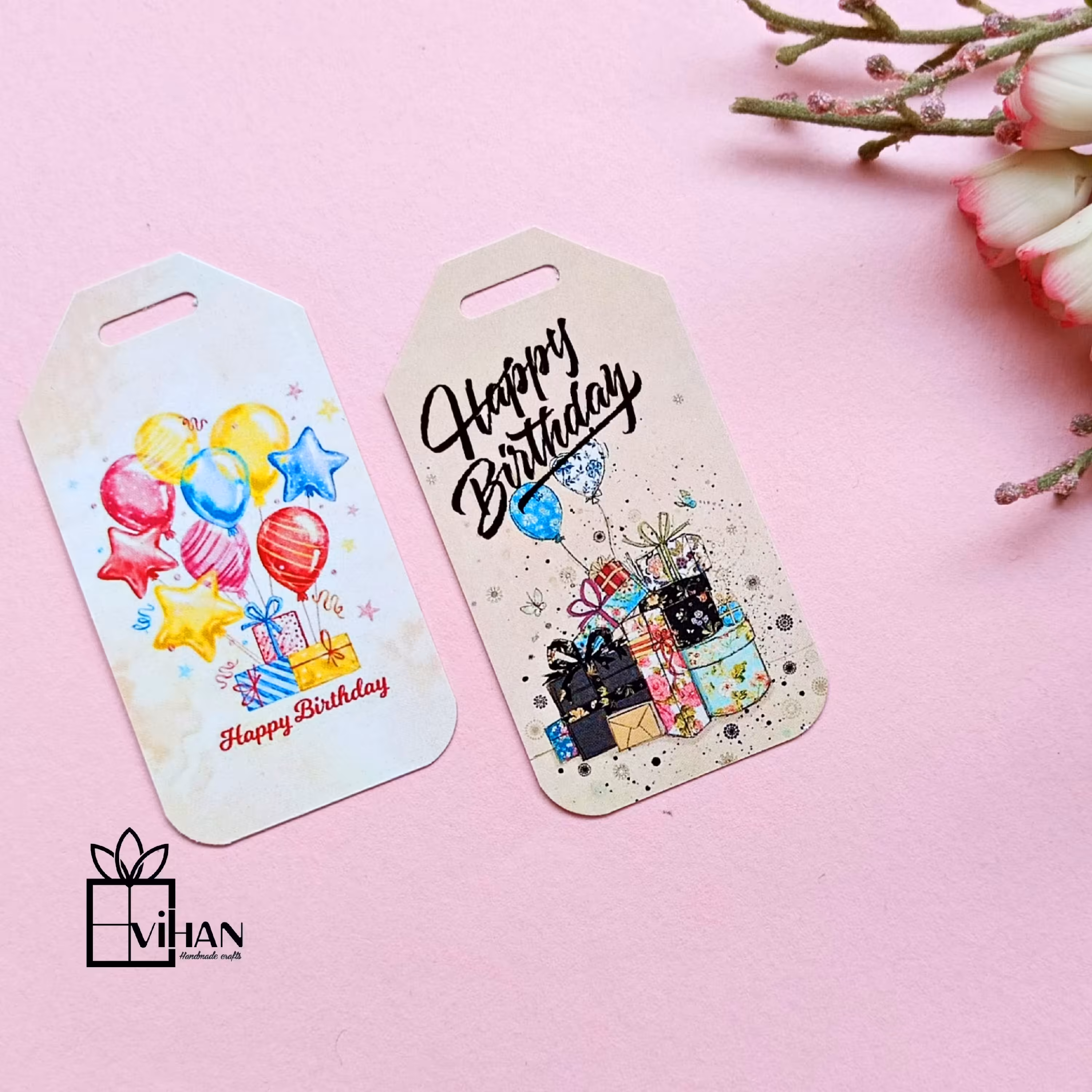 تگ مقوایی سرمثلثی تولد مبارک دو طرح متفاوت بسته 10 تائی 