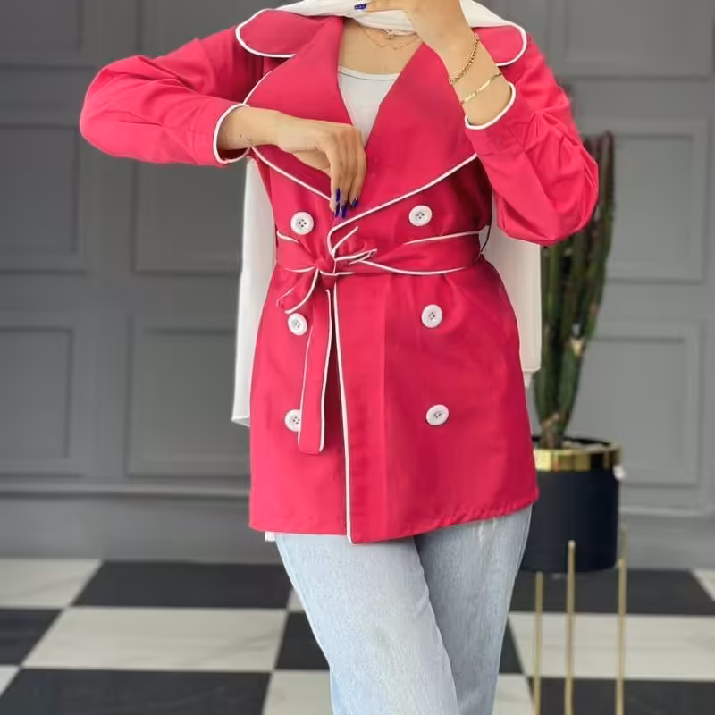 مانتو مغزی دوزی شده مانتو کمربند دار مانتو زنانه