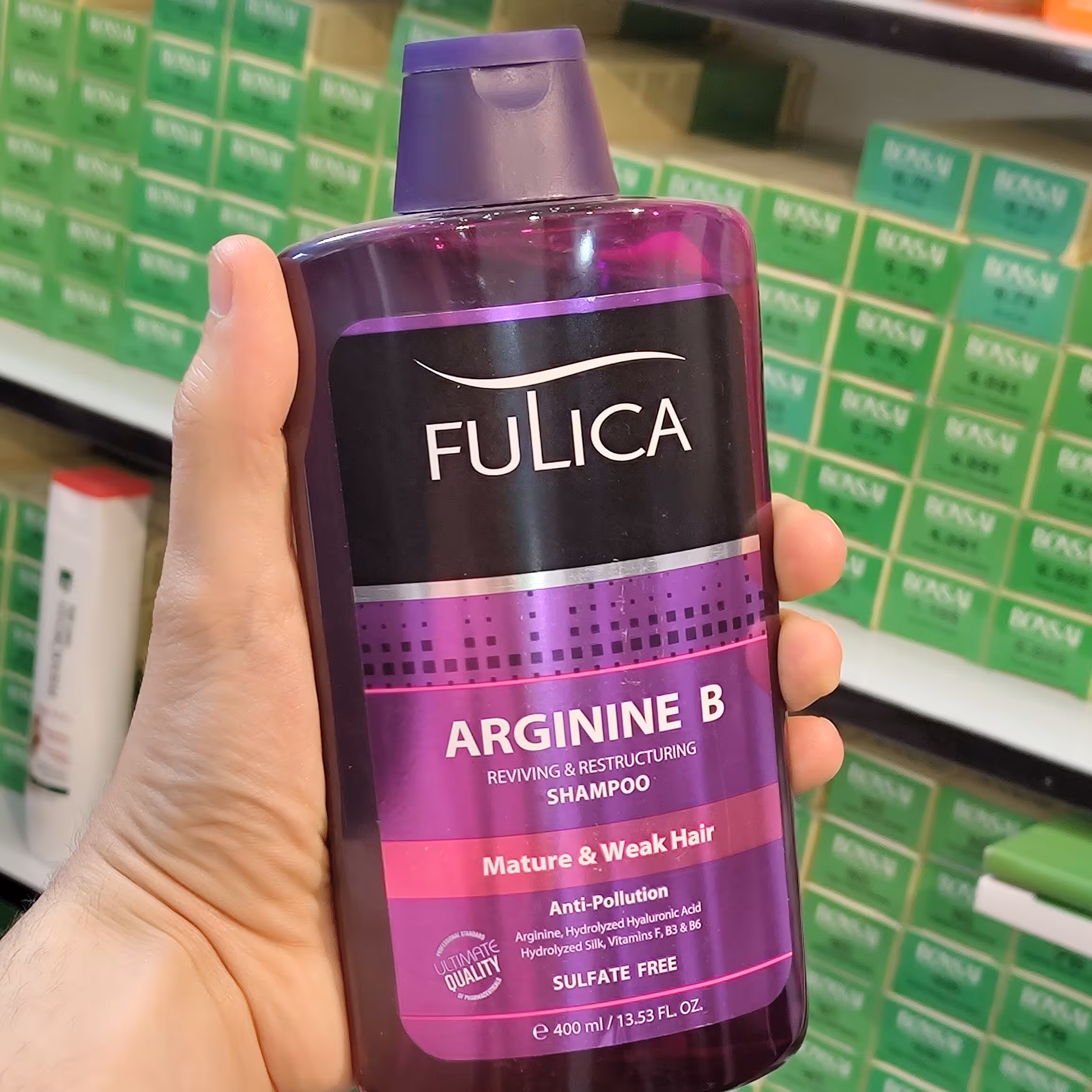 شامپو بدون سولفات تقویت کننده، براق کننده و احیا کننده مو فولیکا مدل Argenine B مناسب مو ضعیف و شکننده حجم 400 میل

