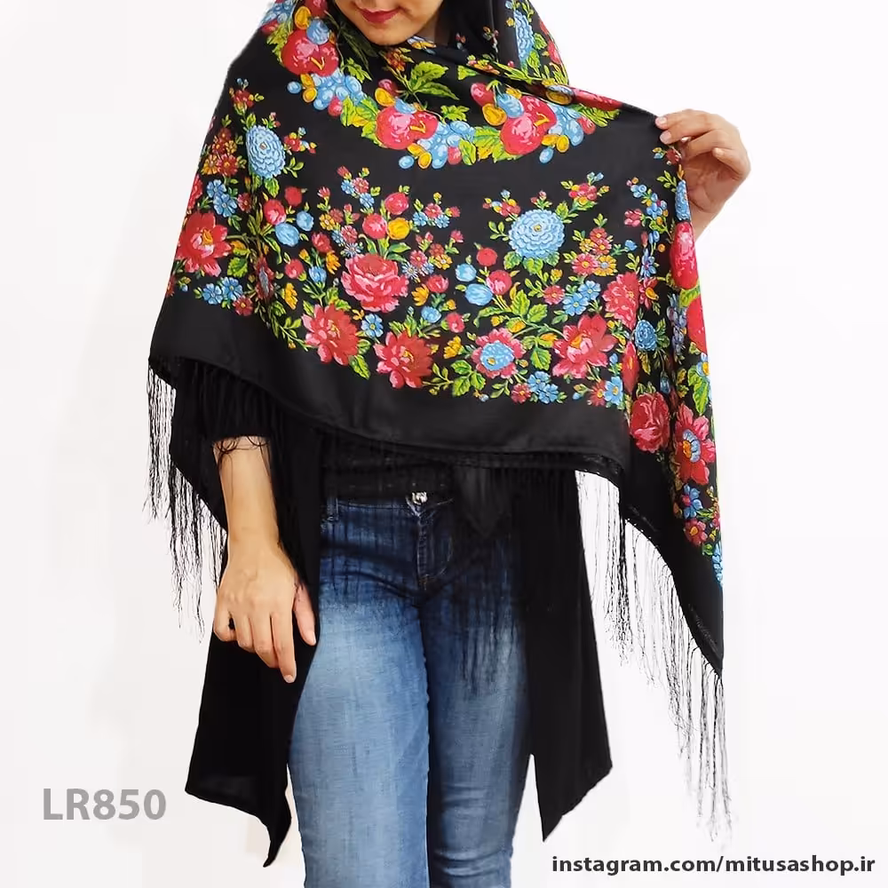 روسری ترکمن طرح گیلاس مشکی