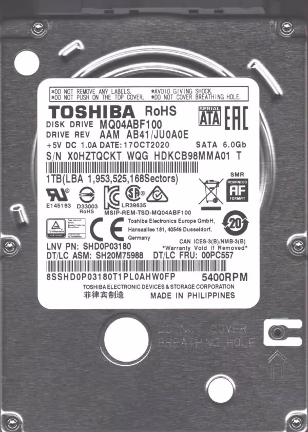 هارد دیسک اینترنال توشیبا مدل MQ04ABF100 ظرفیت 1 ترابایت