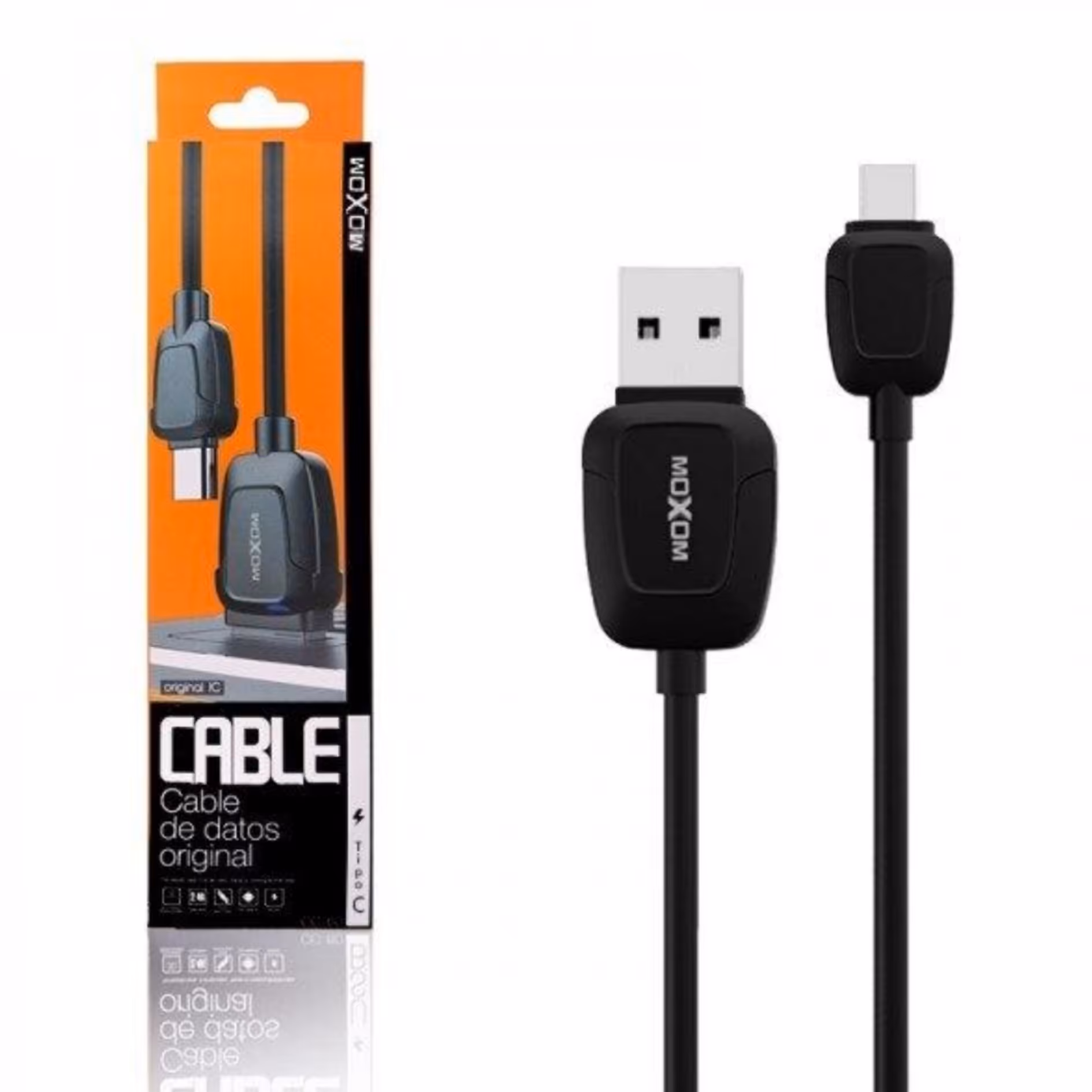 سیم شارژر moxom های کپی type c تک رنگ مشکی به طول یک متر 