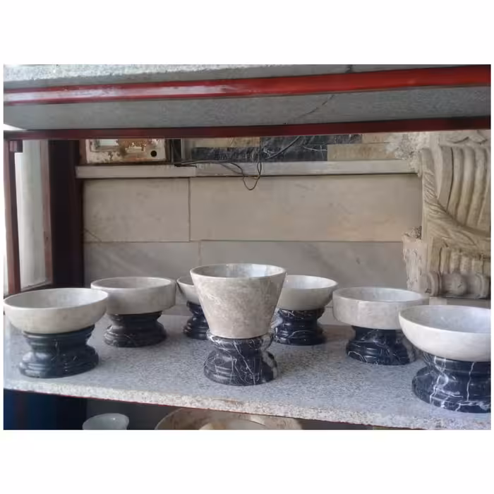 سِت هفت سین سنگی ( مزه خوری ) پرشین سیلک کاسه متنوع  پایه دار مشکی نوروز ( 7 تکه)