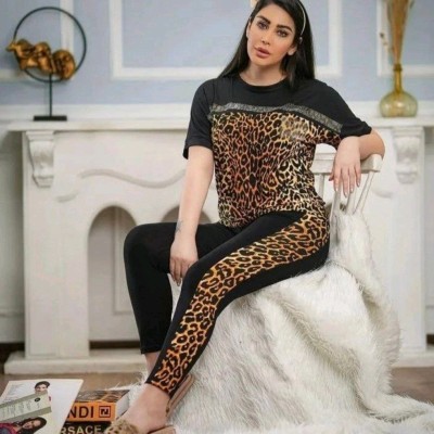 ست تیشرت شلوار پلنگی زنانه