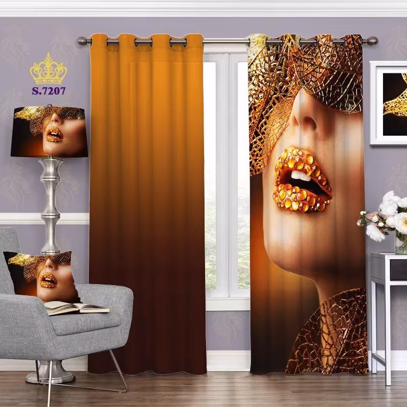 پرده اتاق خواب دخترانه دو قواره طرح چهره کد S7207