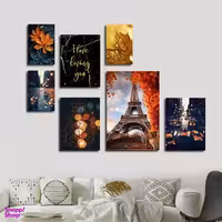 تابلو شاسی بکلیت طرح منظره برج ایفل و طبیعت پاییزی مدل SH-1630 مجموعه 7 عددی