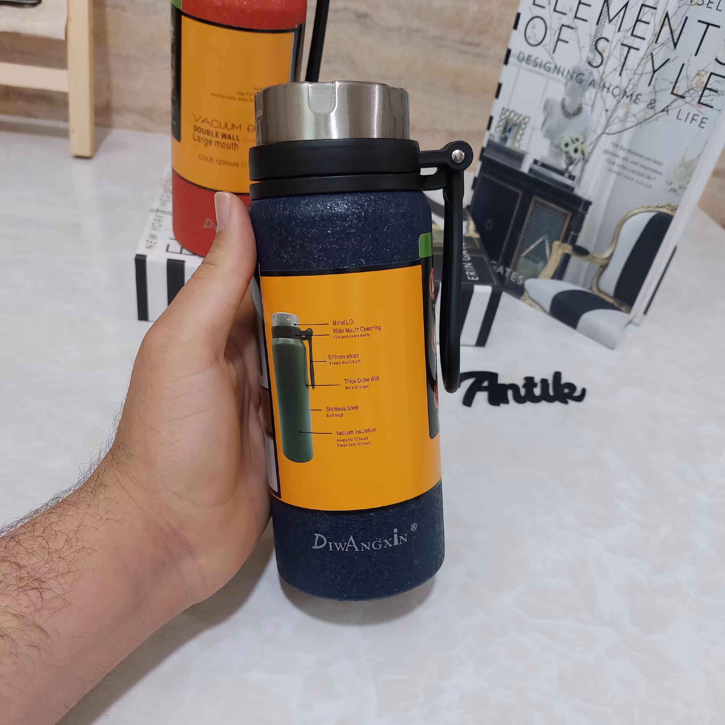 فلاسک استیل حجم 500 میل نگهداری دما بالا کیفیت اورجینال برند دیوانگ ژین