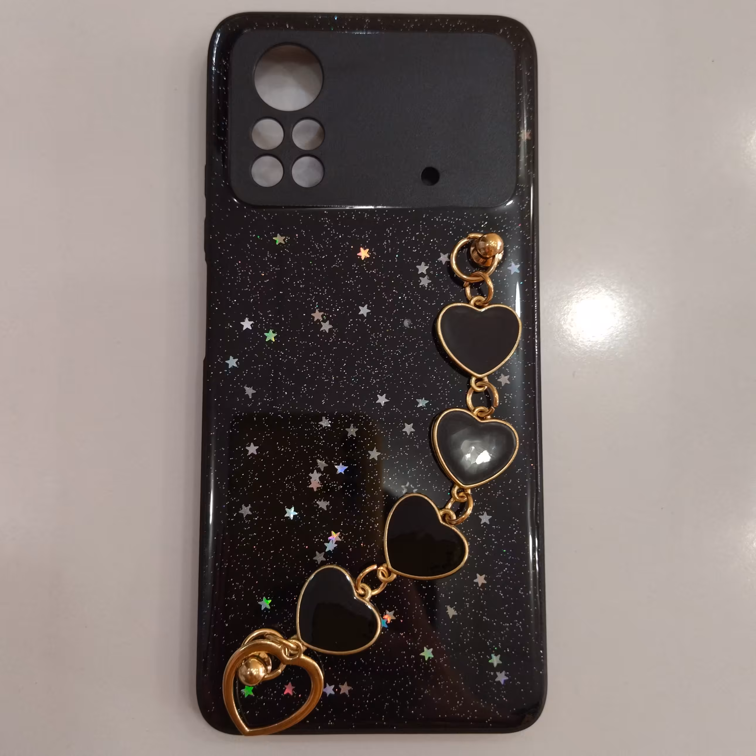 کاور گوشی پوکو ام فور و پوکو ام فور  پرو poco m4 poco m4 pro طرح کهکشانی ریسه قلبی رنگ مشکی 