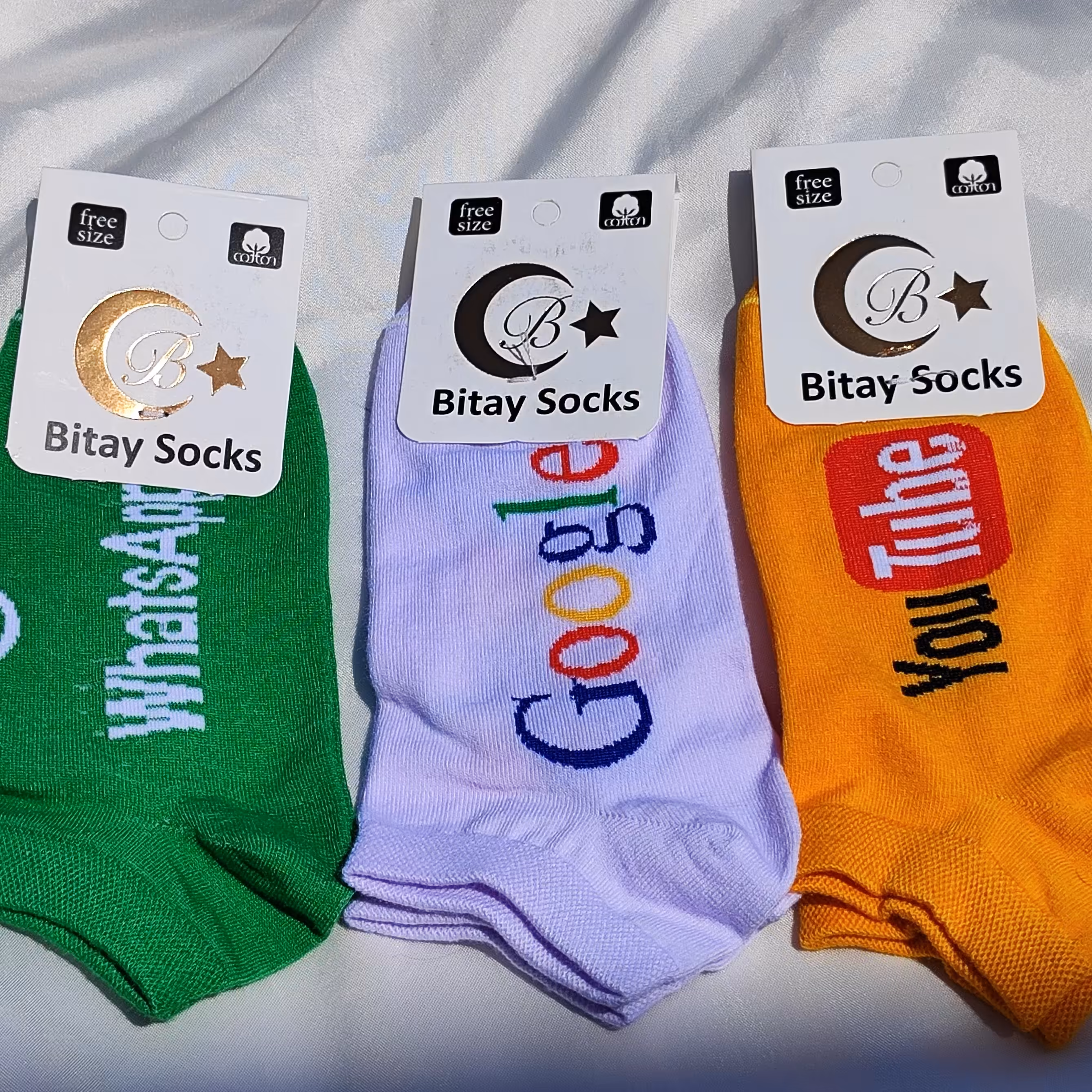 پک جوراب های واتساپ گوگل یوتیوب زنانه مردانه کرم باکیفیت  فانتری  36-44