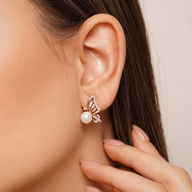 گوشواره میخی ژوپینگ مدل پروانه طرح طلا رنگ ثابت ضد حساسیت  AAC-294