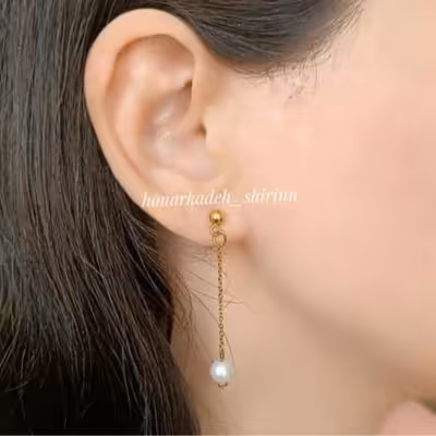 گوشواره دو عددی میخی با آویز مروارید