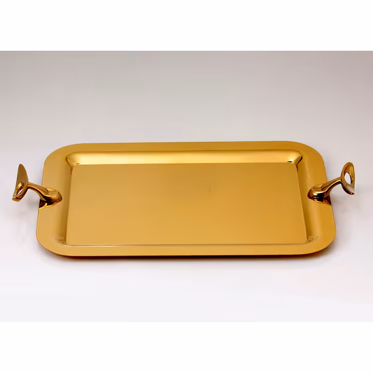 سینی مستطیل متوسط تک استیل مدل لوپ (طلایی مات)