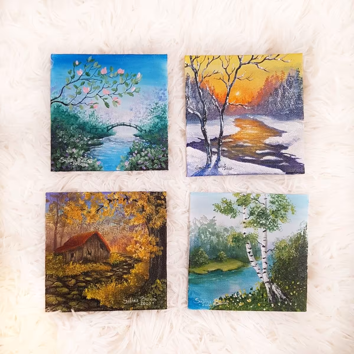 نقاشی منظره سایز کوچک همراه با سه پایه