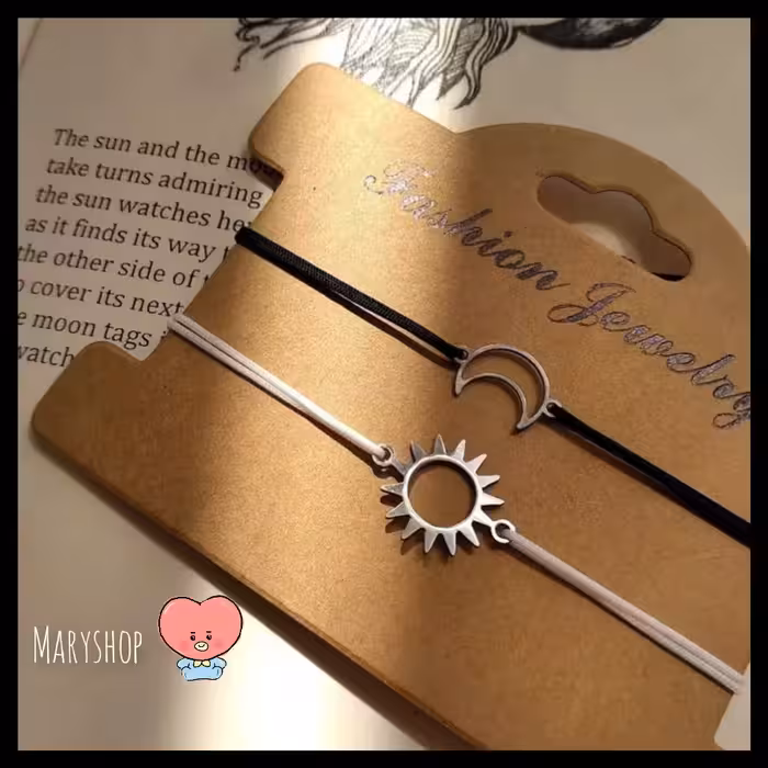 دستبندسِت کاپلی وفرندی ماه وخورشید با پلاک استیل رنگ ثابت