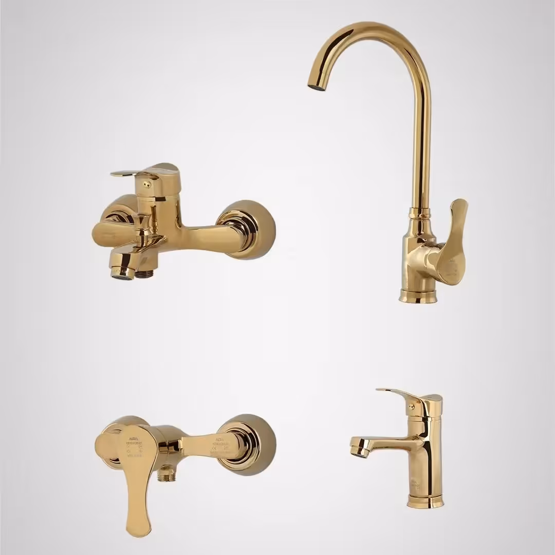 ست شیر الات ارمغان مدل  پاپیون طلایی  (شیر توالت ظرفشویی روشویی وحمام )