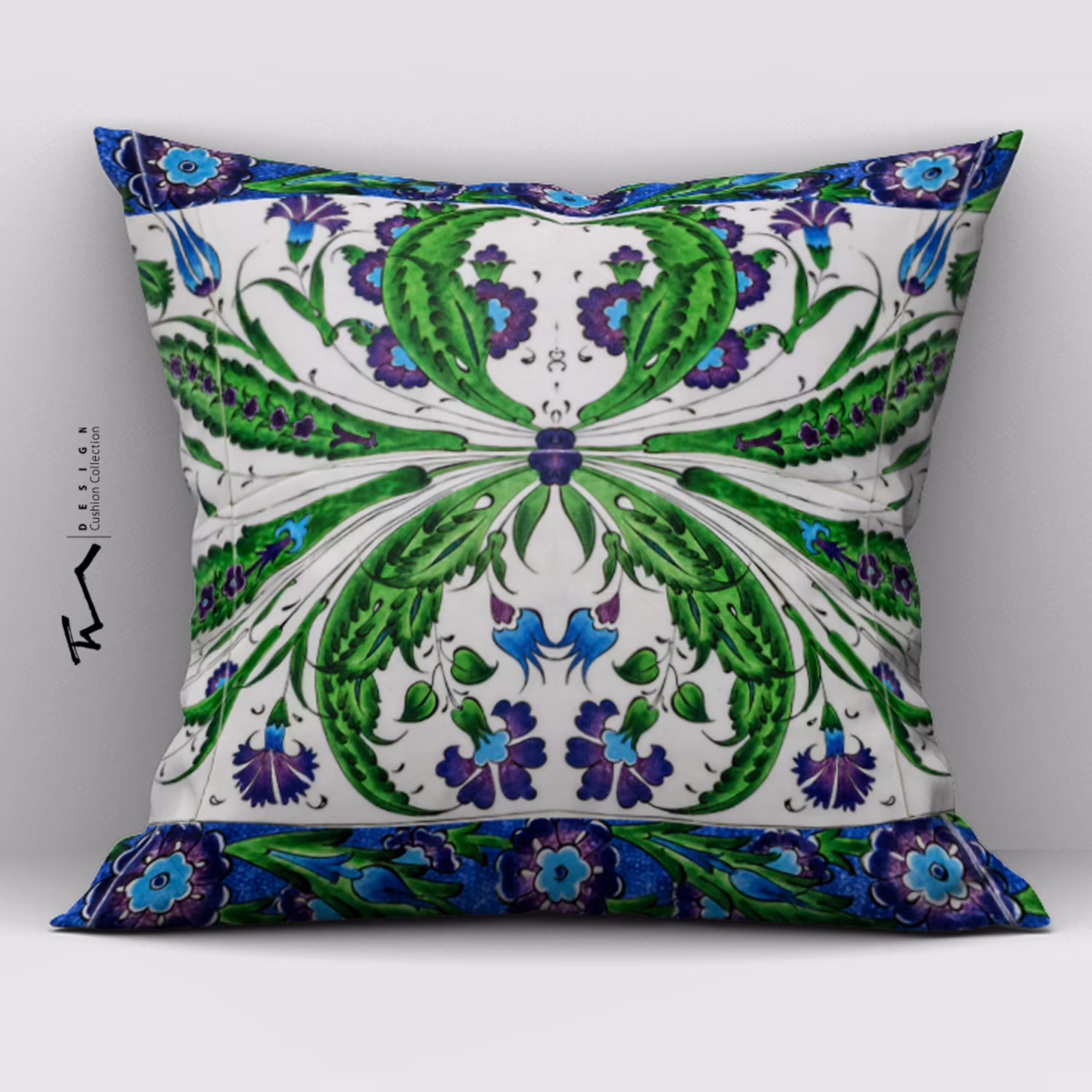 دو عدد کاور کوسن طرح کاشیکاری 3 - دو رو مخمل پورش - 40 در 40 - زیپ مخفی 