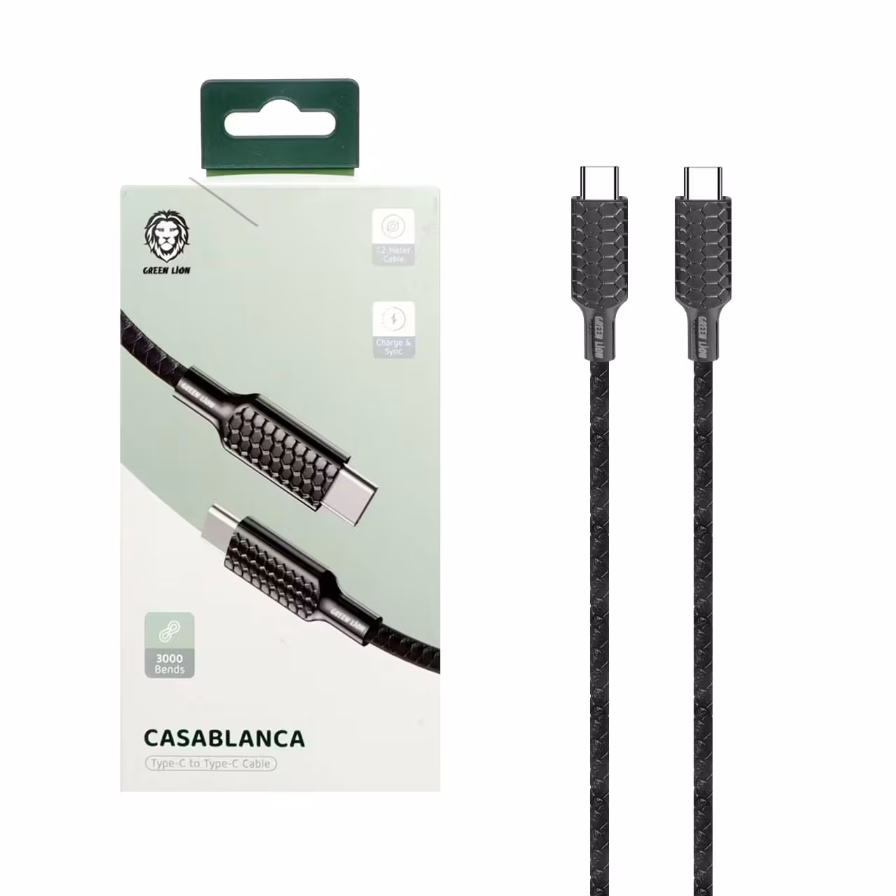 کابل شارژ فست 1.2 متری Green Lion Type-C to Type-C مدل GNCASTYC2TYCBK - مشکی