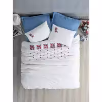 ست ملحفه کاتن باکس مدل Brode Rnf Nessa Mavi دو نفره 6 تکه