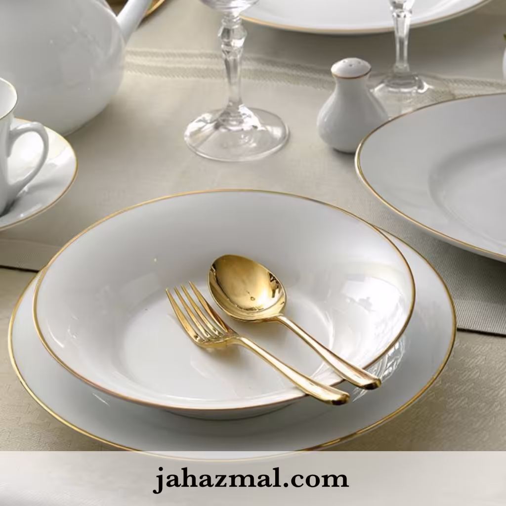 سرویس چینی زرین طرح زرین شهرزاد 35 پارچه (سفید لب طلا)