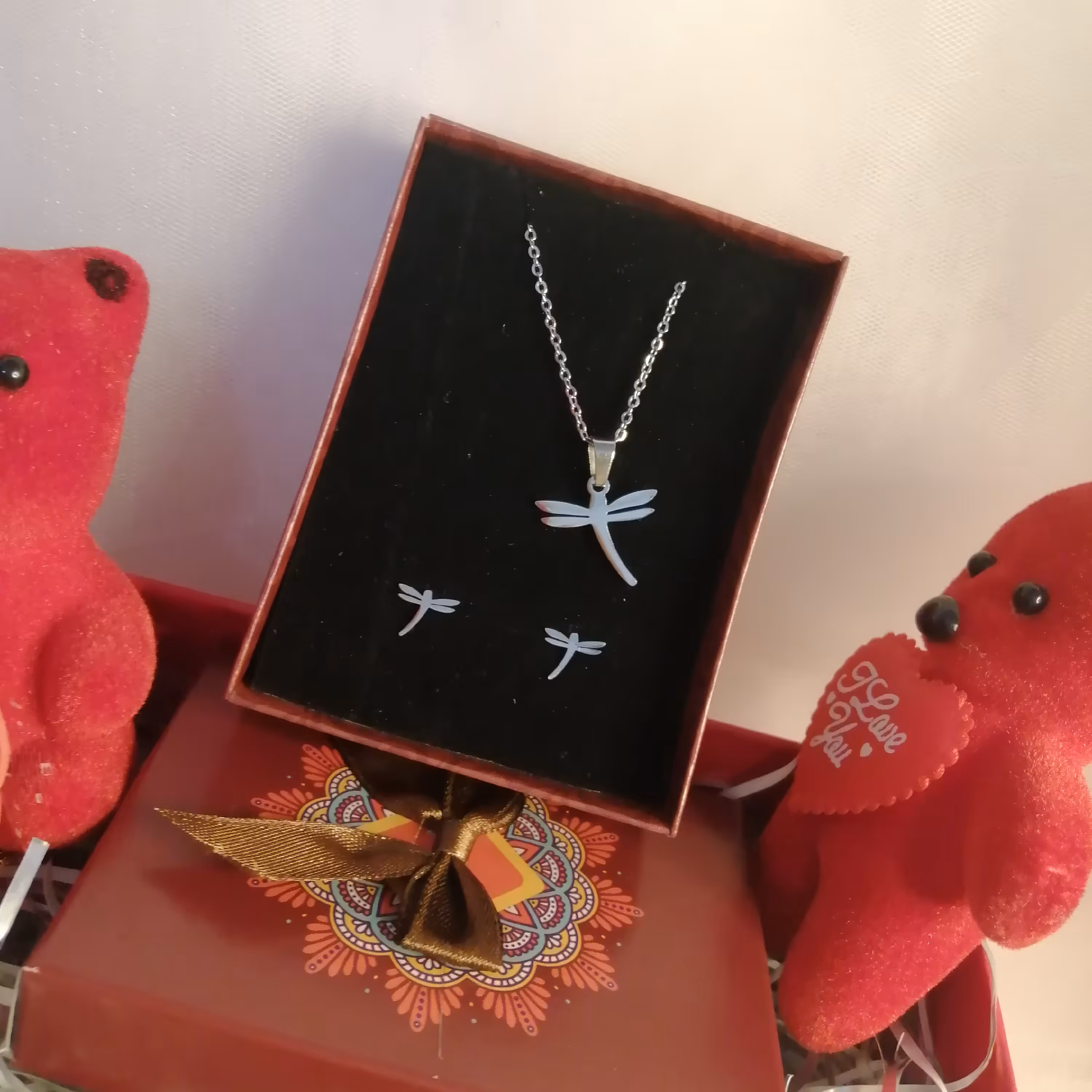 نیم ست نقره ای طرح سنجاقک بدون جعبه