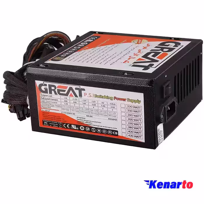 منبع تغذیه کامپیوتر گریت مدل GR430 430W فن بزرگ
