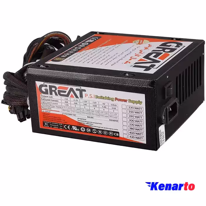 منبع تغذیه کامپیوتر گریت مدل GR430 430W فن بزرگ