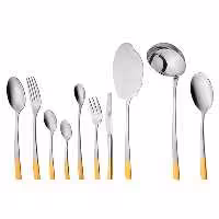 سرویس قاشق و چنگال 24 نفره ناب استیل طرح فلورانس دور طلایی (98 پارچه)