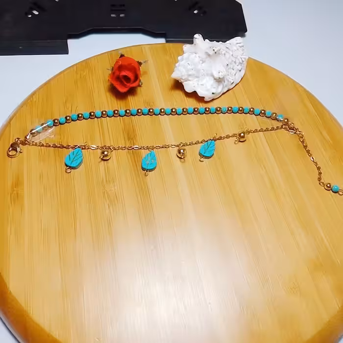 دستبند دوردیفه فیروزه و حدید وزنجیر و اتصالات استیل رنگ ثابت و بدون حساسیت 