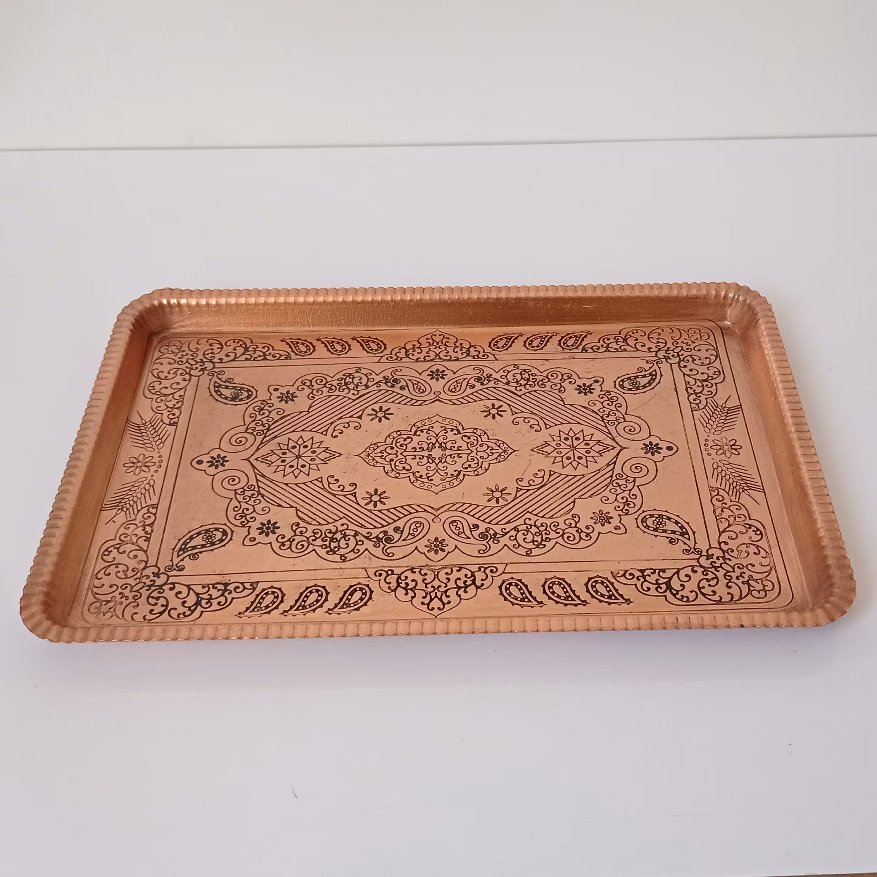 سینی طرحدار مستطیل چایخوری مسی سایز  1