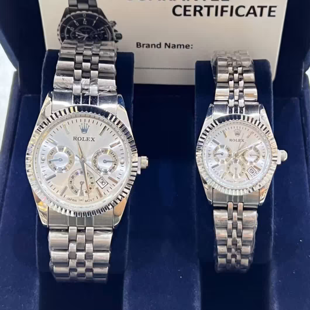 ست ساعت رولکس بند استیل روز شمار طرح سه موتوره ضد آب شش ماه گارانتی موتور 