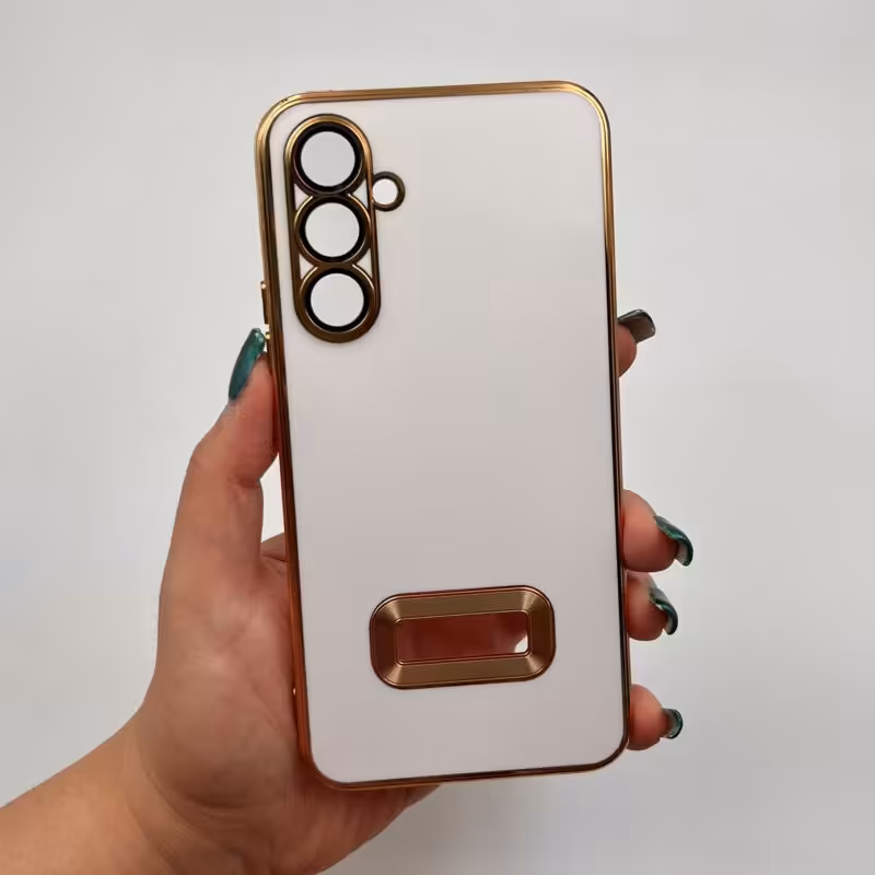 قاب گوشی Galaxy A54 5G سامسونگ ژله ای مای کیس سفید دور طلایی جذاب کد 70451