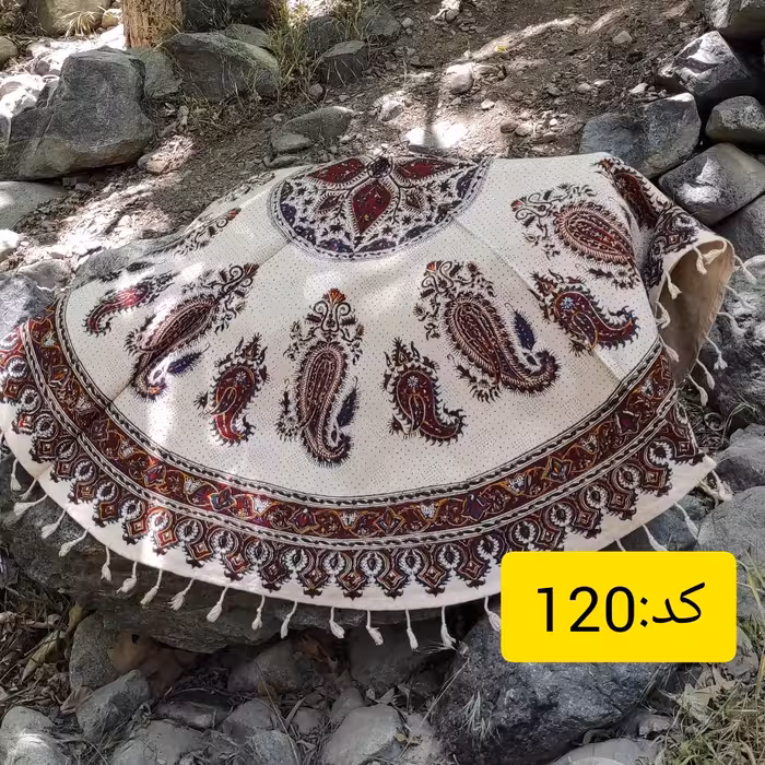 کد 120 رومیزی وجلو مبلی قلمکار درجه یک طرح گل و بته گندمی قطر 120در120رنگ قرمز کلاسیک